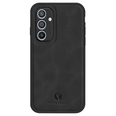 ANNYOJO For Samsung Galaxy A34 5G Phone Cover PU Leather Coated PC+TPU Case Support Magnetic Car Mount - Black