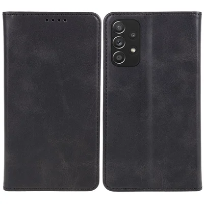 For Samsung Galaxy A32 5G / M32 5G Wallet PU Leather Phone Cover Calf Texture Stand Phone Case - Black