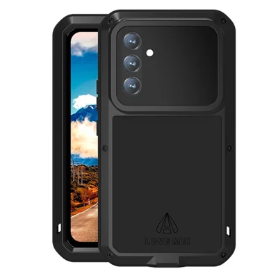 LOVE MEI Für Samsung Galaxy A54 5G Metall + Silikon-Handyhülle mit gehärtetem Glasfilm, Ganzkörper-Schutzhülle - Schwarz