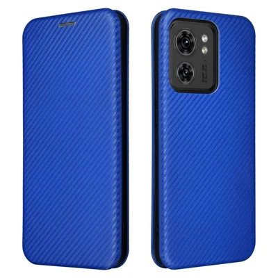 For Motorola Edge 40 5G PU Leather Carbon Fiber Texture Cover Stand Card Holders Magnetic Closure Phone Case - Blue