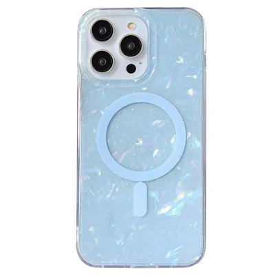 For iPhone 13 Pro Max 6.7 inch Shell Pattern IMD Case TPU + PC Phone Cover Compatible with MagSafe - Baby Blue