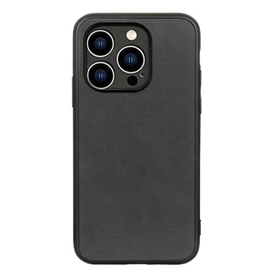 For iPhone 15 Pro Max PC+TPU+PU Leather Anti-Scratch Phone Case Cowhide Texture Back Cover - Black