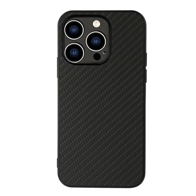 Custodia per iPhone 15 Pro in fibra di carbonio con rivestimento in pelle PU - Nero