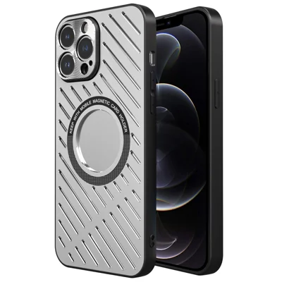 R-JUST RJ57 For iPhone 12 Pro Max Heat Dissipation Hollow Metal+TPU Phone Case Compatible with MagSafe - Silver