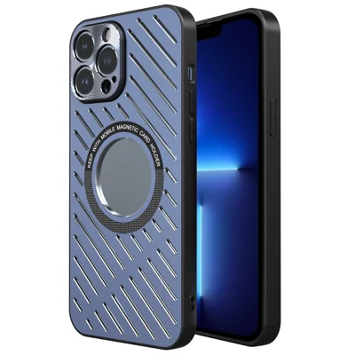 R-JUST RJ57 Anti-drop Cover for iPhone 13 Pro Max Compatible with MagSafe Heat Dissipation Hollow Metal+TPU Phone Case - Blue