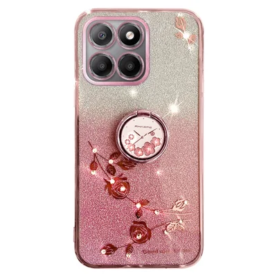 KADEM pour Honor X8 5G / X6 4G / 70 Lite 5G étui TPU avec anneau pivotant motif fleur pailleté dégradé - Rose doré