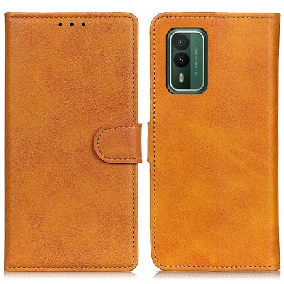 Handyhülle für Nokia XR21, Rindslederlook PU-Leder+TPU Faltbarer Standfuß Geldbörsen-Hülle - Braun