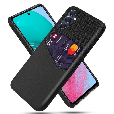 For Samsung Galaxy M54 5G / F54 5G Card Holder Leather Coated PC Case Cloth Texture Anti-scratch Phone Cover - Black