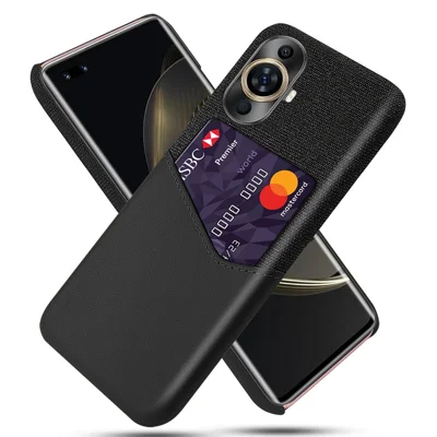 Handyhülle für Huawei nova 11 Pro / nova 11 Ultra, PU-Leder+PC-Stofftextur mit Kartenfach - Schwarz