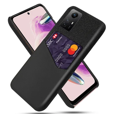 For Xiaomi Redmi Note 12S 4G Card Holder Phone Case Cloth Texture Leather Coated PC Cover - Black