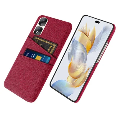 Capa de Telefone com Textura de Pano para Honor 90 Pro, Capa Protetora de PC Rígido + Pano com Dois Slots para Cartão - Vermelho