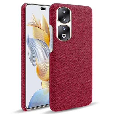 Capa Protetora de Telefone Celular em PC Rígido + Tecido para Honor 90 Pro, Capa de Telefone Celular Resistente a Arranhões - Vermelha