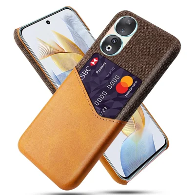 Card Holder Protective Phone Case for Honor 90 , Cloth Texture PU Leather Coated PC Cover - Orange