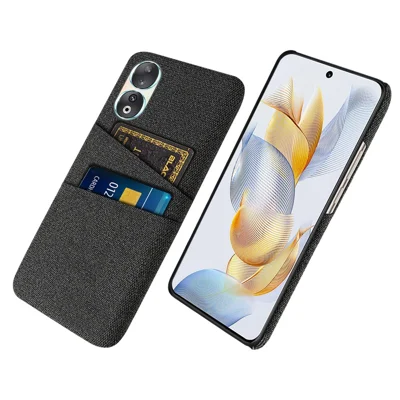 Dual Card Holder Phone Case for Honor 90 , Hard PC + Cloth Anti-scratch Phone Cover - Black