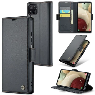 Für Samsung Galaxy A12 Ledertasche CASEME 023 RFID-Schutz 3 Kartenfächer Handyhülle - Schwarz