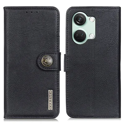 KHAZNEH Leather Wallet Shell for OnePlus Nord 3 5G / Ace 2V Cowhide Texture Flip Stand Phone Case - Black
