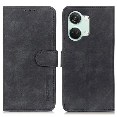 KHAZNEH For OnePlus Nord 3 5G / Ace 2V Retro Phone Stand Case PU Leather Drop-proof Wallet Cover - Black