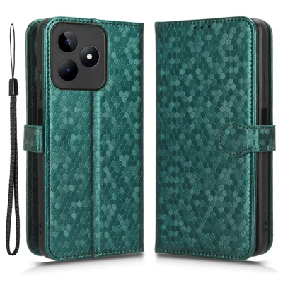 Portemonnee hoes voor Realme C53 (Global) / C53 (India) / C51 / Narzo N53 4G, PU leer met stippenafdruk staande telefoonhoes - Groen