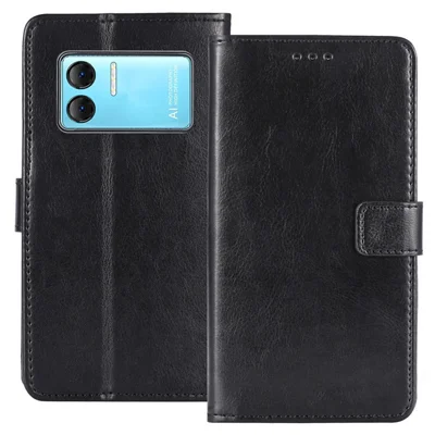 For Doogee X98 Crazy Horse Texture PU Leather Phone Case Wallet Stand Phone Cover - Black