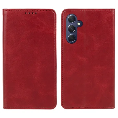 For Samsung Galaxy A24 4G (162.1 x 77.6 x 8.3mm) PU Leather Wallet Stand Case Calf Texture Anti-fall Phone Cover - Red