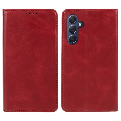 For Samsung Galaxy M54 5G / F54 5G Anti-drop PU Leather Stand Case Calf Texture Wallet  Phone Cover - Red