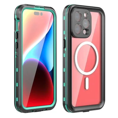 SHELLBOX Dot+ Series Магнитный чехол для iPhone 15 Pro Max IP68 Водонепроницаемый прозрачный ПК+ТПУ корпус телефона совместимый с MagSafe - синий