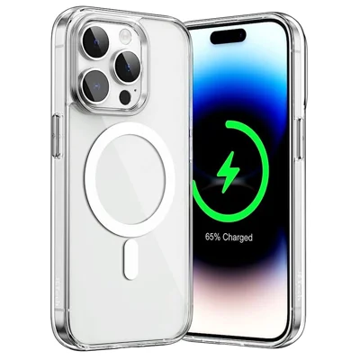 Чехол для телефона для iPhone 15 Pro, совместимый с MagSafe Magnetic Ring HD Clear Acrylic+TPU Phone Shell