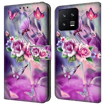 Für Xiaomi 13 3D-Muster-Druckportfolio-Hülle PU-Leder Ständer Flip Schutzhülle - Schmetterlinge / Blumen