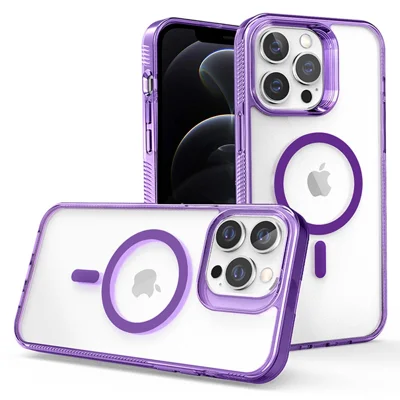 G Style Magnetic Case for iPhone 12 / 12 Pro , Transparent TPU + PC Phone Cover Compatible with MagSafe - Transparent Purple