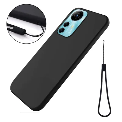 For ZTE Blade V41 Smart Soft Lining Liquid Silicone Phone Cover Drop Protection Case with Strap - Black