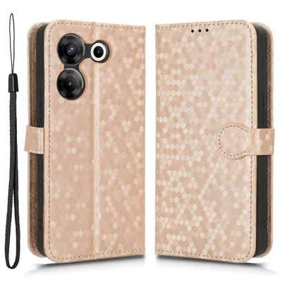 For TECNO Camon 20 Pro 5G PU Leather Phone Case Dot Imprinted Wallet Stand Anti-Scratch Cover - Rose Gold