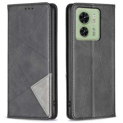 Carcasa para tarjetas para el teléfono móvil Motorola Edge 40 5G Funda de piel con soporte y líneas impresas - Negro
