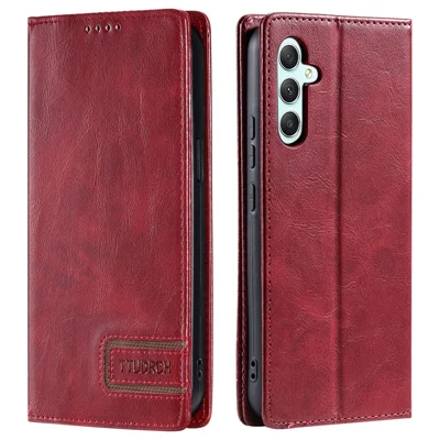 TTUDRCH Style 007 RFID Blocking Case for Samsung Galaxy A24 4G (162.1 x 77.6 x 8.3mm) Wallet Stand Leather Phone Cover - Wine Red