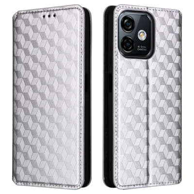 Flip Shell for Ulefone Note 16 Pro Rhombus Imprinted PU Leather Phone Cover Stand Case - Silver