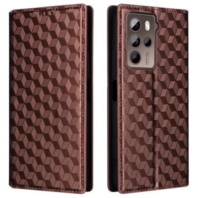 Rhombus Imprinted Shell per HTC U23 / U23 Pro 5G PU Leather Bump Proof Phone Cover Stand Case - Marrone