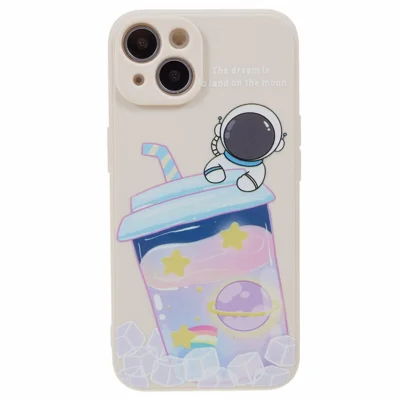 Soft TPU Cover for iPhone 14 Cartoon Astronaut Pattern Printing Anti-drop Phone Case - White