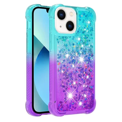 For iPhone 15 Plus TPU Case Gradient Quicksand Phone Back Cover - Sky Blue+Purple