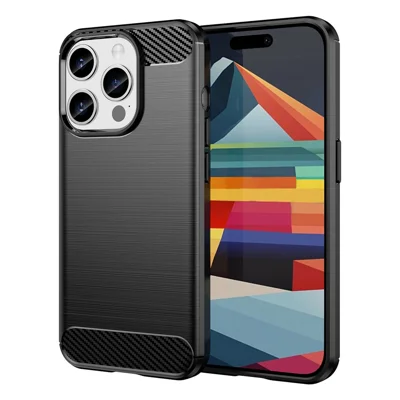 Чехол для телефона iPhone 15 Pro Max с текстурой из углеволокна, с матовой антицарапинной крышкой из ТПУ - черный