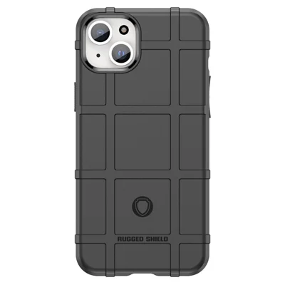 For iPhone 15 Plus Shockproof Square Grid Texture TPU Phone Case Back Cover - Black