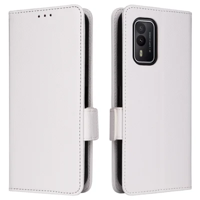 Wallet Stand Phone Case til Nokia XR21 Litchi-struktur PU-læder stødfast hylster - Hvid
