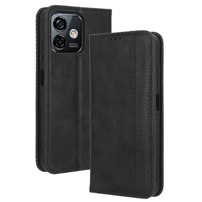 Retro telebeskyttelse til Ulefone Note 16 Pro, PU-læder + TPU telefoncover med stativ og wallet – Sort