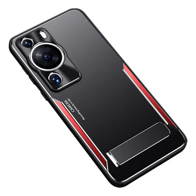 For Huawei P60 Pro Kickstand Phone Cover TPU + Aluminium Alloy Anti-drop Phone Case - Red
