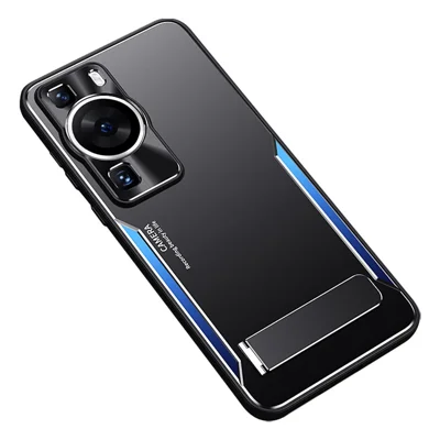 For Huawei P60 Folding Kickstand Phone Case TPU+Aluminium Alloy Anti-scratch Cover - Blue