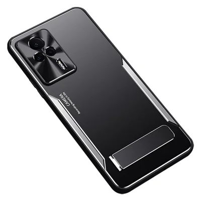 For Xiaomi Redmi K60E 5G Kickstand Phone Case TPU+Aluminium Alloy Anti-fall Cover - Silver