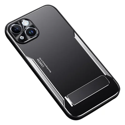 For iPhone 14 TPU+Aluminium Alloy Phone Cover Drop-proof Case with Kickstand - Silver