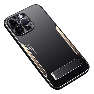 Telefoonhoesje voor iPhone 12 Pro, TPU + Aluminiumlegering Hoesje met Standaard - Goud