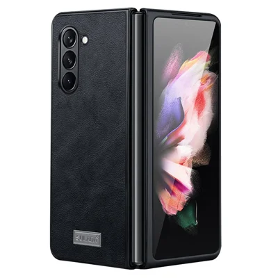SULADA For Samsung Galaxy Z Fold5 5G PU Leather Coated TPU+PC Case Anti-drop Phone Cover - Black