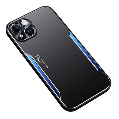 Back Cover for iPhone 13 6.1 inch Aluminium Alloy + TPU Phone Case Anti-fall Cellphone Shell - Blue