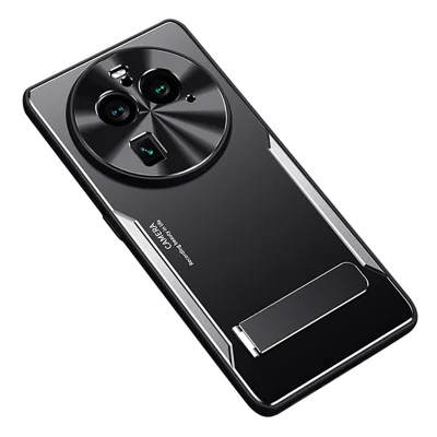 For Oppo Find X6 Pro Kickstand Phone Case TPU + Aluminum Alloy Anti-Fall Phone Cover - Silver