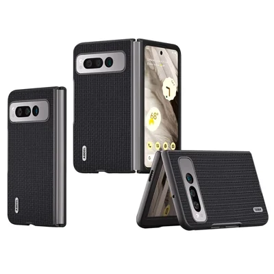 ABEEL For Google Pixel Fold Cowhide Leather Coated PC Phone Case Folding Phone Cover - Black